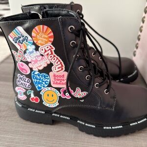 Steve Madden Kids Black Boots with Colorful Stickers